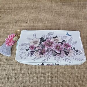 NWT PAPAYA! Floral White and Pink Women's Clutch Cosmetic Pouch